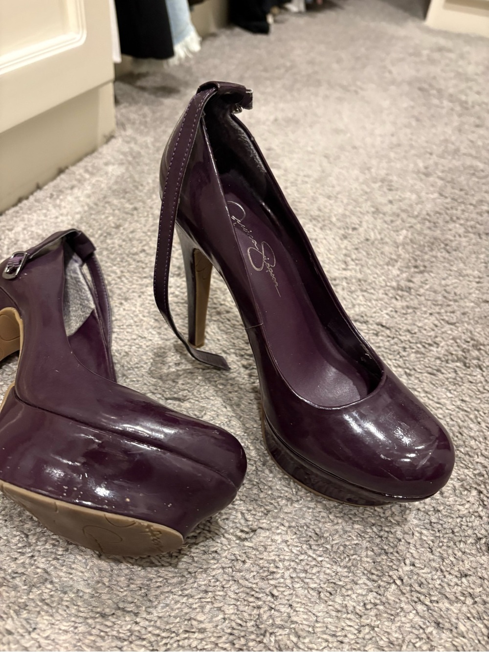 Jessica Simpson Deep Plum Patent Platform Pumps with Ankle Strap